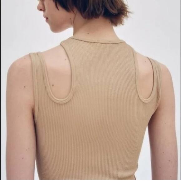 Zara Tan Camel Cutout Crop Tank Top Sleeveless Ribbed Women's Size XS - Small - Picture 10 of 10